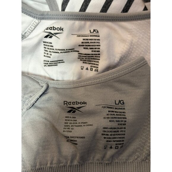 REEBOK WOMENS SPORTS BRA SIZE L PERFORMANCE RACERBACK WHITE AND GREY - Picture 7 of 8